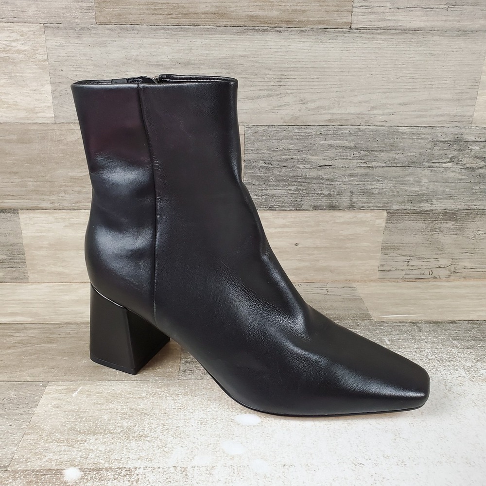Marc Fisher Rudie Womens Bootie Sz 8.5 W Black Leather Square Toe Block Heel